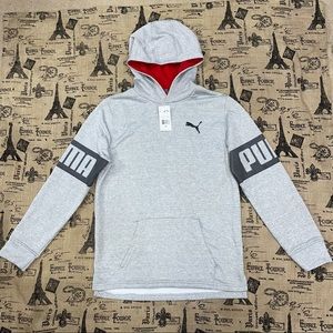Puma NWT! Kids P078 Light Heather Grey Logo Print Hoodie Jacket Size XL